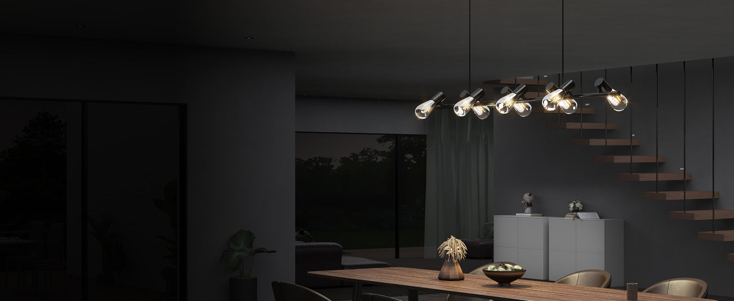 Suspension glasvilla 120cm LED Lampe pendante 8 Flammes 4000K Câble réglable E27 Noir Suspension Alivetta2313