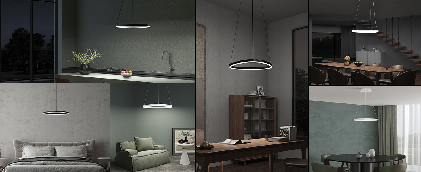 Suspension Glasvilla 50 cm, lampe LED suspendue, design ondulé dynamique, température de couleur réglable 3000K/4000K/6000K, câble 16W, idéale pour salle à manger, salon ou chambre.