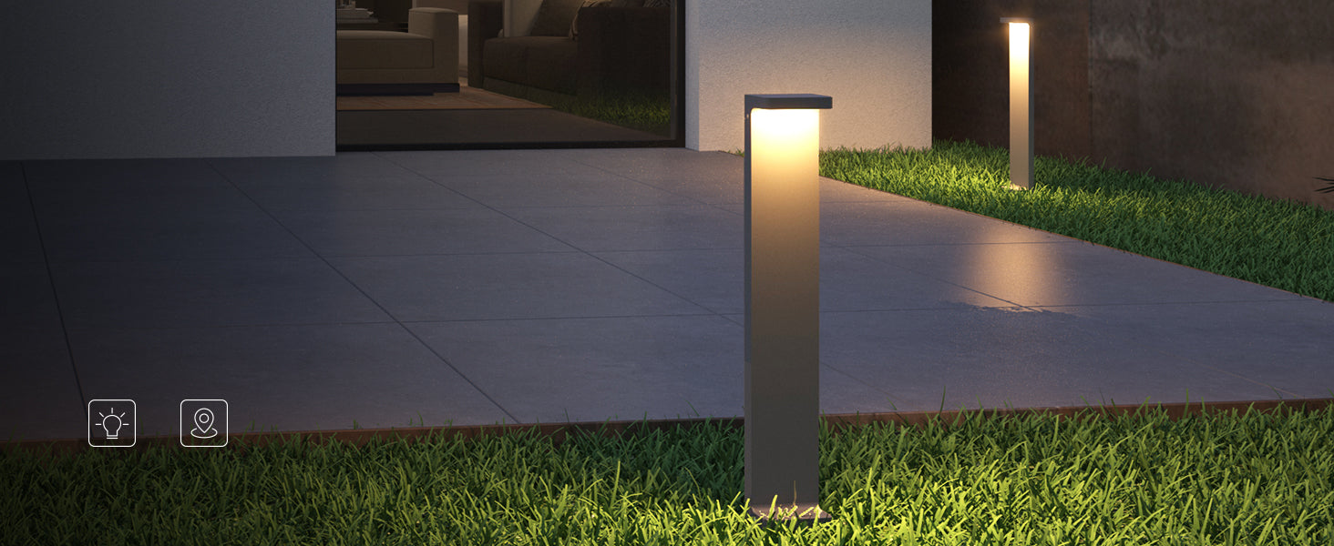 Glasvilla Lámpara exterior de camino 10×6×60 cm | Lámpara de poste para jardín IP65 | LED 6W 3000K luz cálida | Lámpara de pie exterior