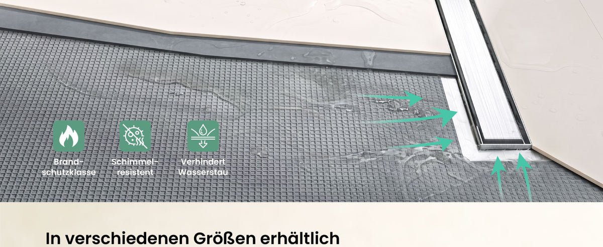 glasvilla  Duschwanne inkl. Duschrinne und Ablaufgarnitur Duschtasse bodeneben Gefälleplatte, Duschboard befliesbar Duschelemente, XPS-Duschboard02