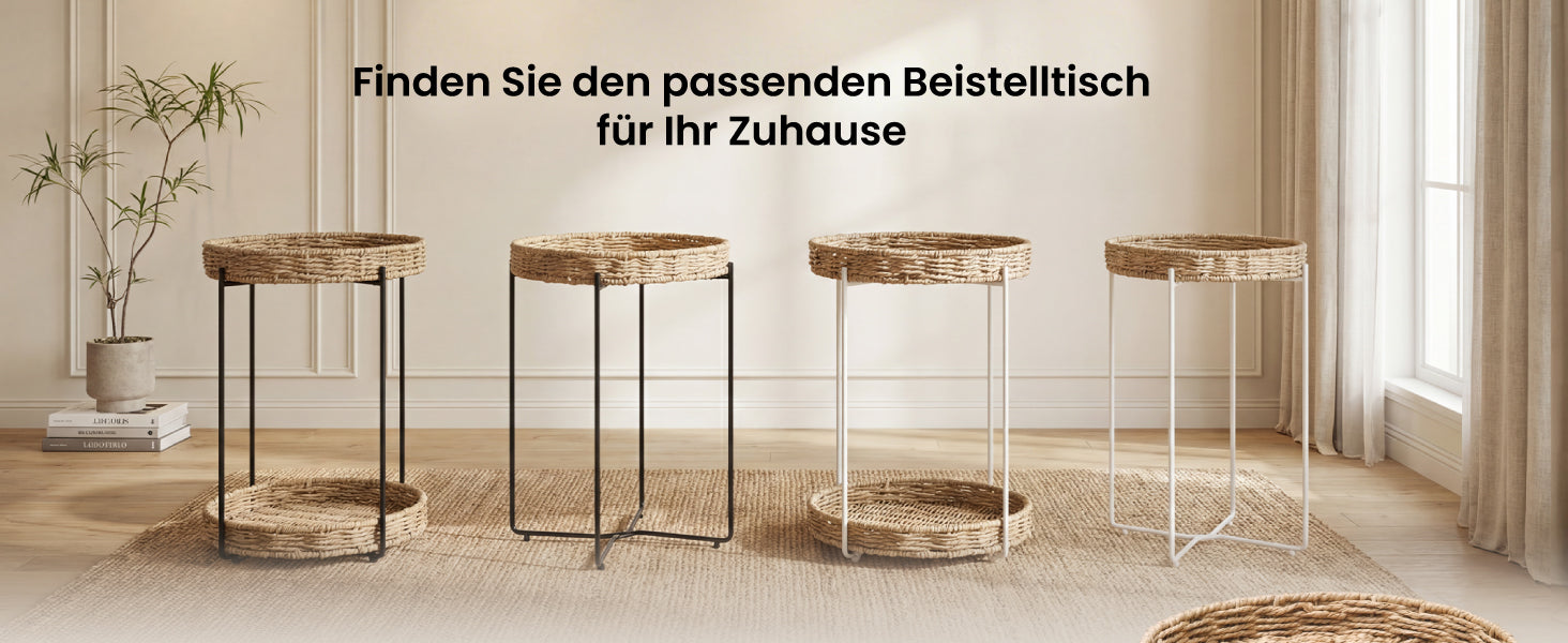 glasvilla Table basse ronde, petite table d'appoint avec plateau amovible en corde de papier, table de canapé pour salon, chambre à coucher et balcon, Reglo-08
