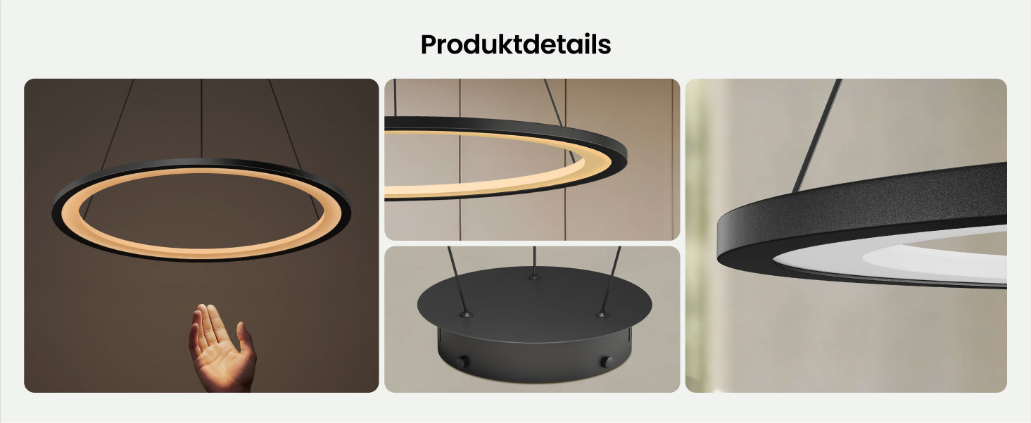glasvilla Pendelleuchte Esstisch, LED Hängelampe, stufenlos dimmbar 3000K–6000K, höhenverstellbare Esstischlampe mit Fernbedienung & Wandschalter Luvina01