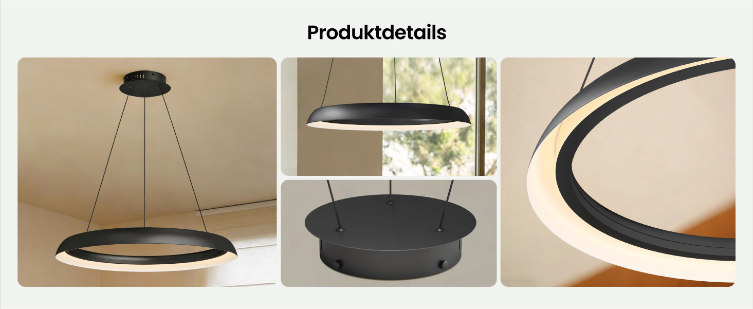 glasvilla Pendelleuchte Esstisch,  LED Moderne Hängelampe, stufenlos dimmbar 3000K–6000K, höhenverstellbare Design 20W Esstischlampe mit Fernbedienung & Wandschalter, Luvina04