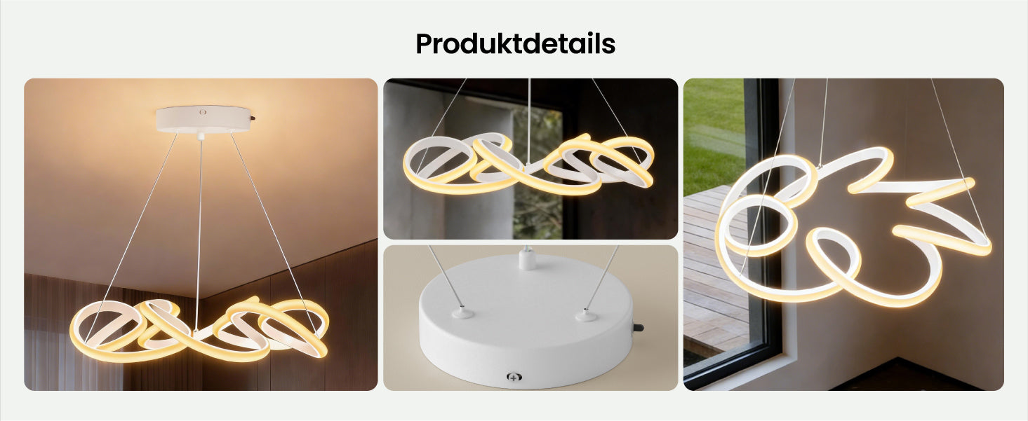 glasvilla Pendelleuchte Esstisch, 52cm LED Moderne Hängelampe Weiß, stufenlos dimmbar 3000K–6400K, höhenverstellbare Design 67W Esstischlampe mit Fernbedienung & Wandschalter, Alivetta25040
