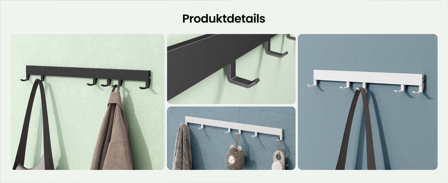 glasvilla Garderobenleiste mit verstellbaren Haken, Kleiderhaken aus Aluminium, Wandgarderobe Garderobenhaken Stalo-10