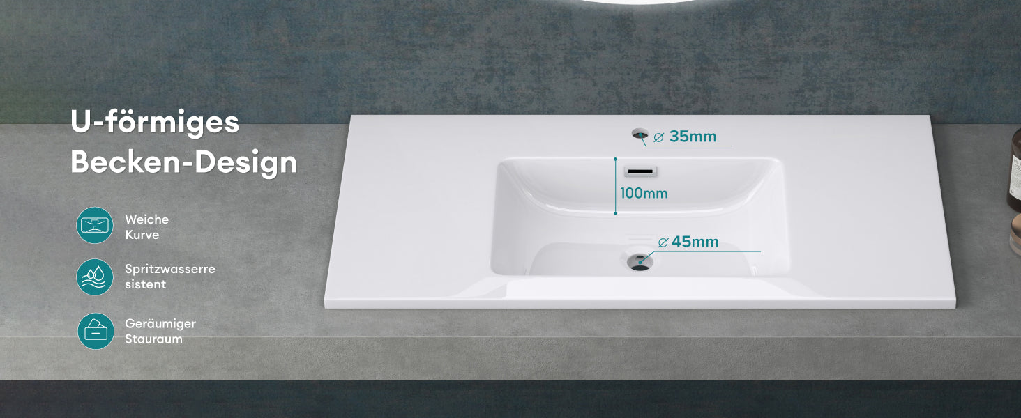 Lavabo de Encastre Glasvilla Colossum02 Mineral Cast Rectangular Minimalista