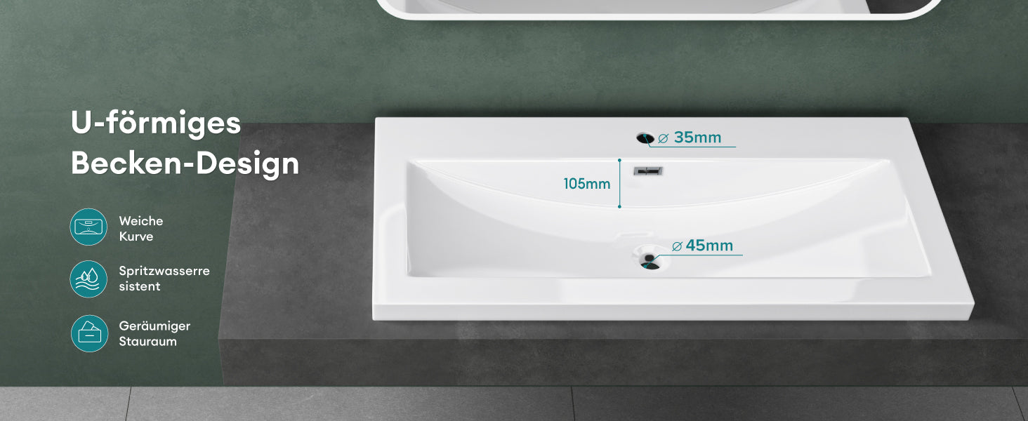 Lavabo Glasvilla Col01 Mineral Cast Rectangular con Desbordamiento y Orificio para Grifo