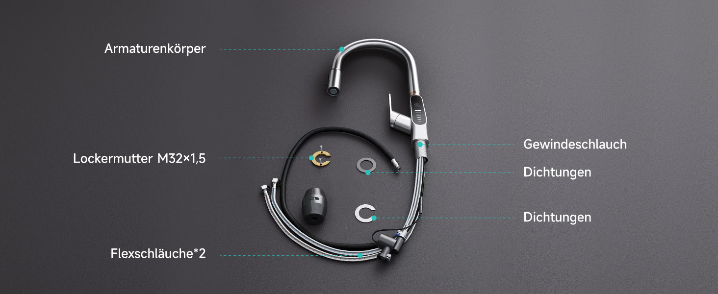 glasvilla Rubinetto da Cucina Miscelatore con Monocomando in Ottone Ruotabile a 360° Rubinetto da Cucina con Tubi e Accesorri, MS-8095
