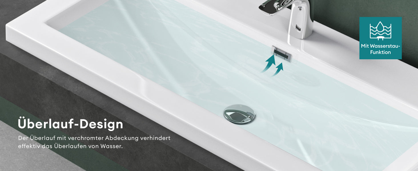 Lavabo Glasvilla Col01 Mineral Cast Rectangular con Desbordamiento y Orificio para Grifo