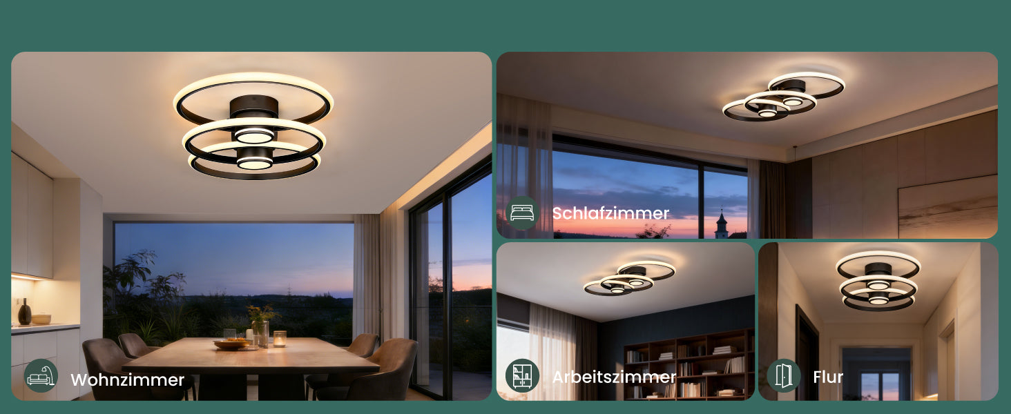 glasvilla Plafonnier LED avec télécommande 75 cm, intensité variable en continu 3000-6400K, Lampe de chambre 70W Noir pour chambre à coucher, salon, bureau, couloir Alivetta25037
