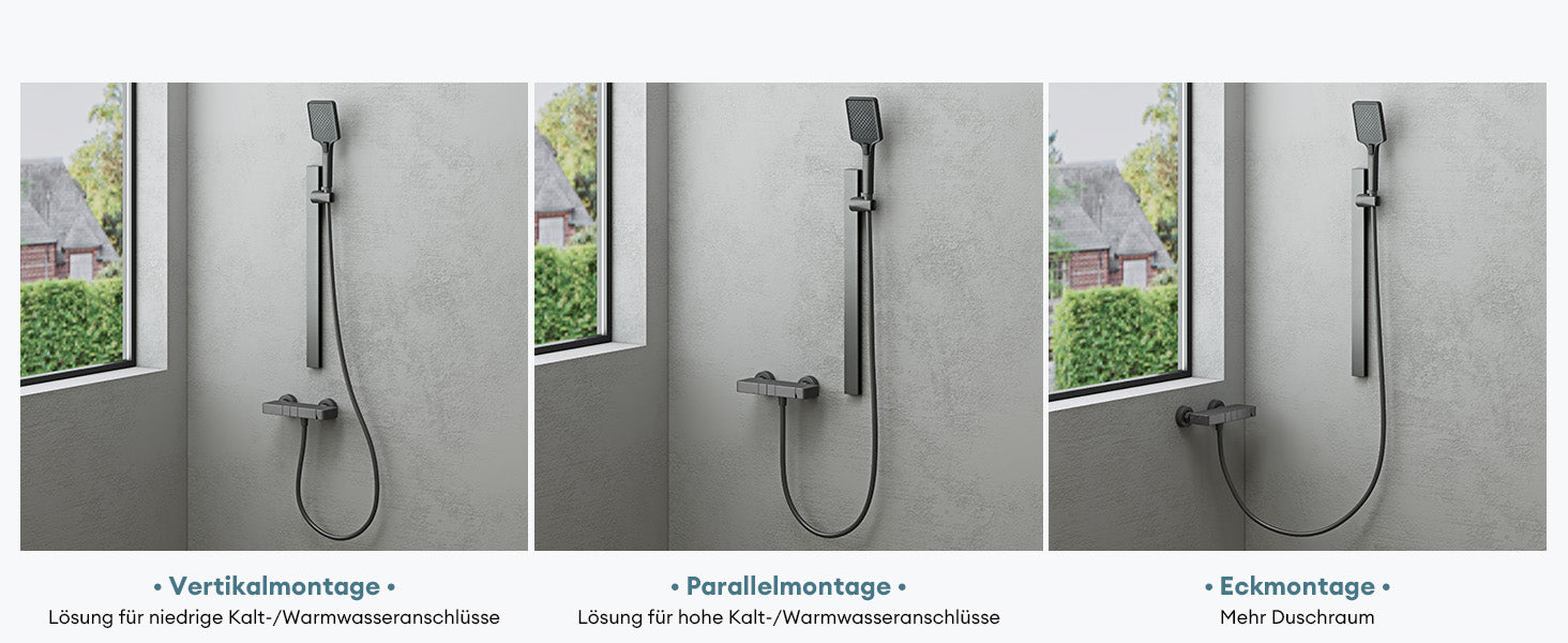 Système de douche Glasvilla avec pommeau de douche effet pluie, 3 jets, pommeau de douche réglable en hauteur avec bec inférieur en aluminium, système de douche 10