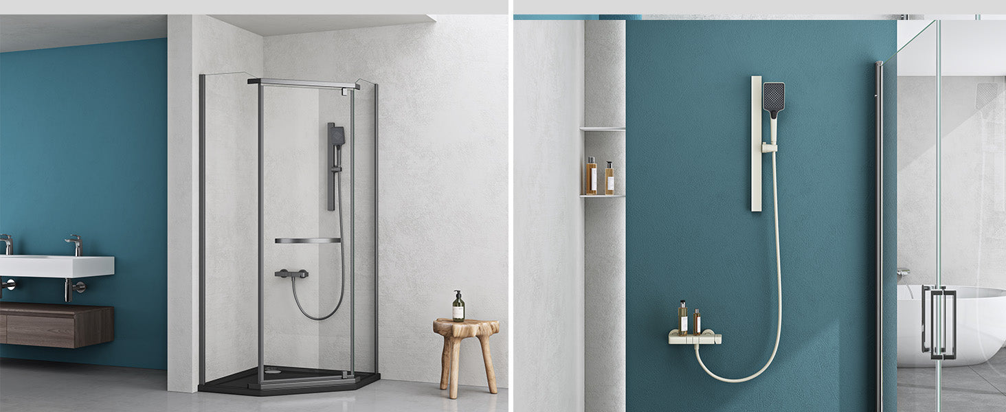 Système de douche Glasvilla avec pommeau de douche effet pluie, 3 jets, pommeau de douche réglable en hauteur avec bec inférieur en aluminium, système de douche 10