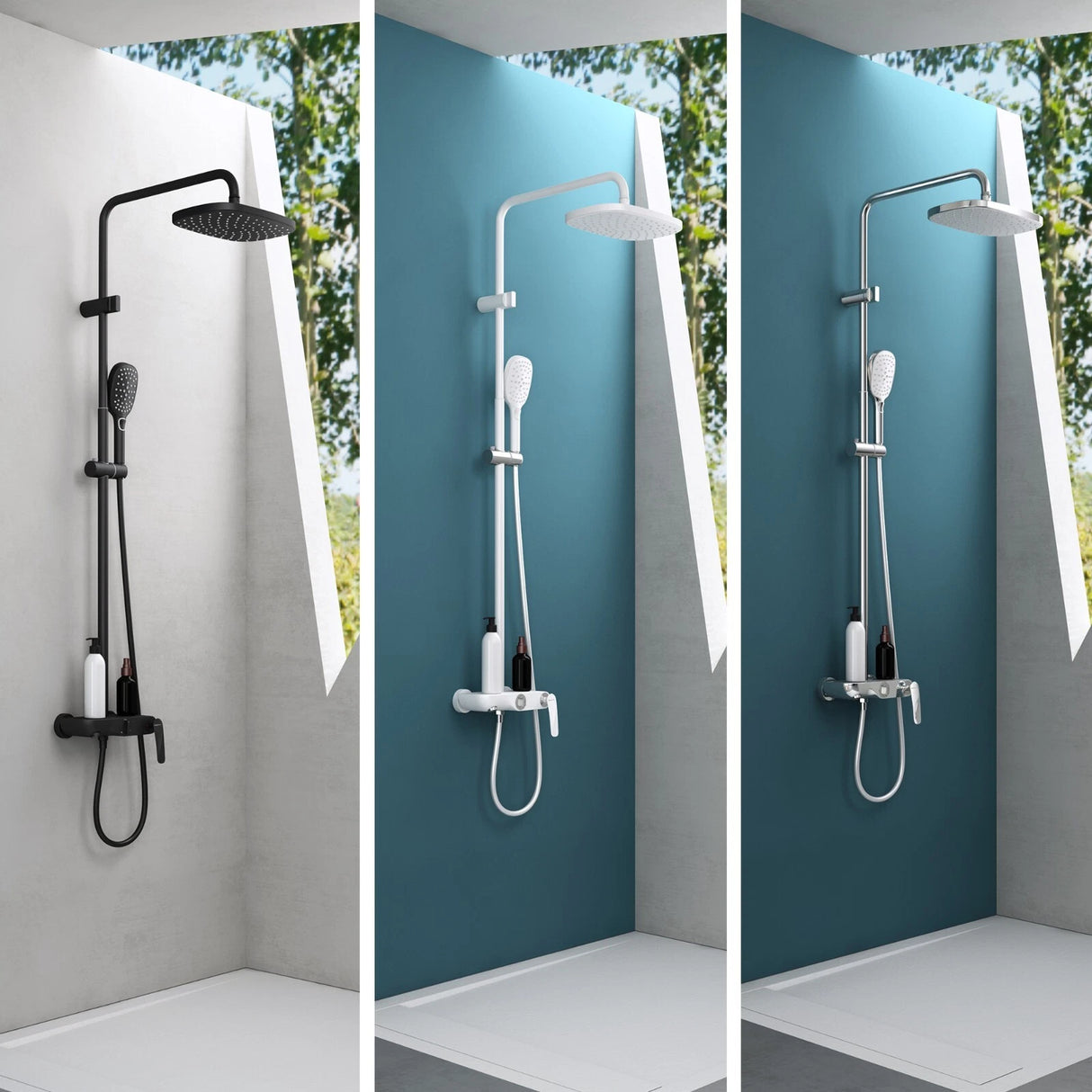 glasvilla Duschsystem mit Hand- und Kopfbrause Regendusche Duscharmatur mit Wandhalterungs-Set