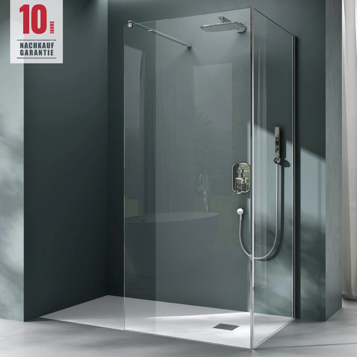 glasvilla Duschwand Duschabtrennung Walk-In Dusche 8mm Klarglas ESG-Sicherheitsglas mit Nanobeschichtung Rechteckiger Stabilisator BremenL