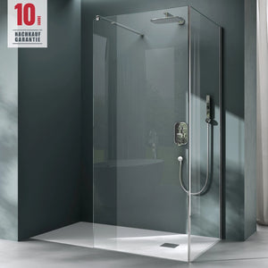 glasvilla Box Doccia Walk-In, Parete Doccia in Vetro Trasparente 8mm di Sicurezza ESG con Stabilizzatore Rettangolare, Cabina Doccia in Vetro con Nano Rivestimento BremenL