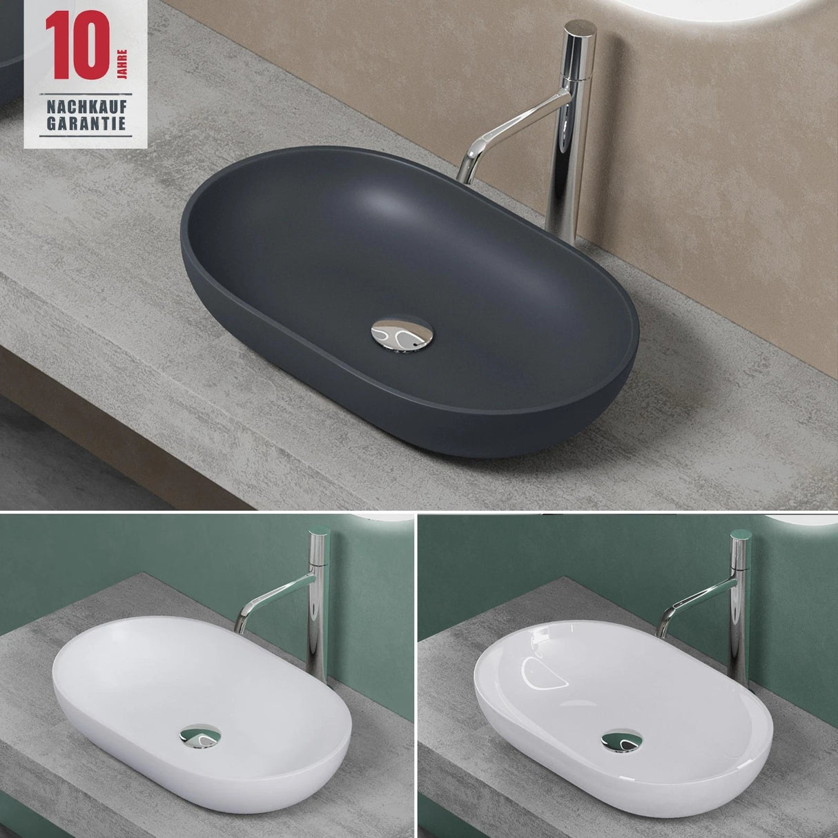 glasvilla Waschbecken Mineralguss Aufsatzwaschbecken Waschschale Col808