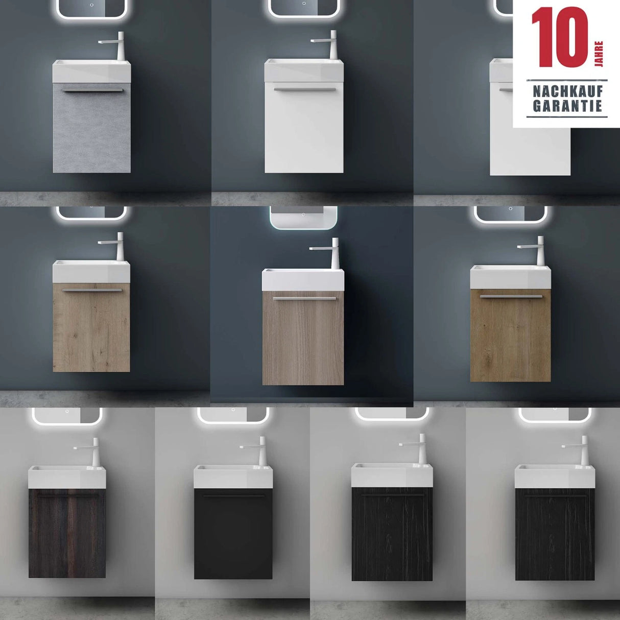 glasvilla Badmöbelset Kleiner Waschbeckenunterschrank 46 cm Unterschrank mit Weiß Waschschbecken aus Mineralguss für Gäste-WC Pisa