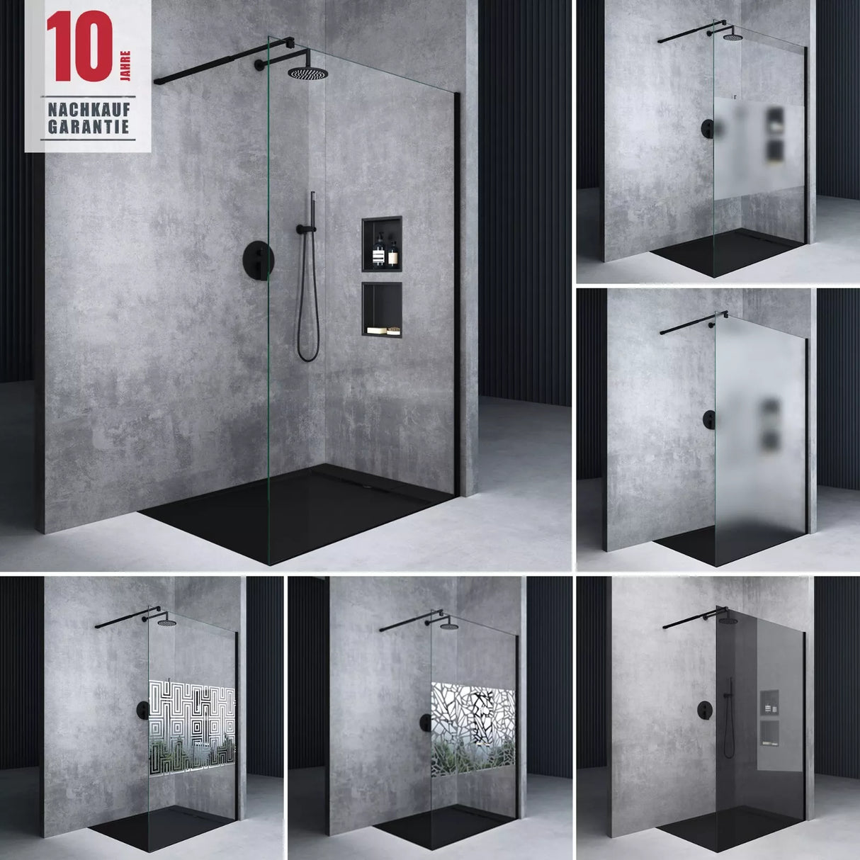 glasvilla Duschwand für Dusche Duschabtrennung Walk-In ESG-Sicherheitsglas 10mm NANO Glas BRAM1&BRAM3 Bremen2 Schwarz