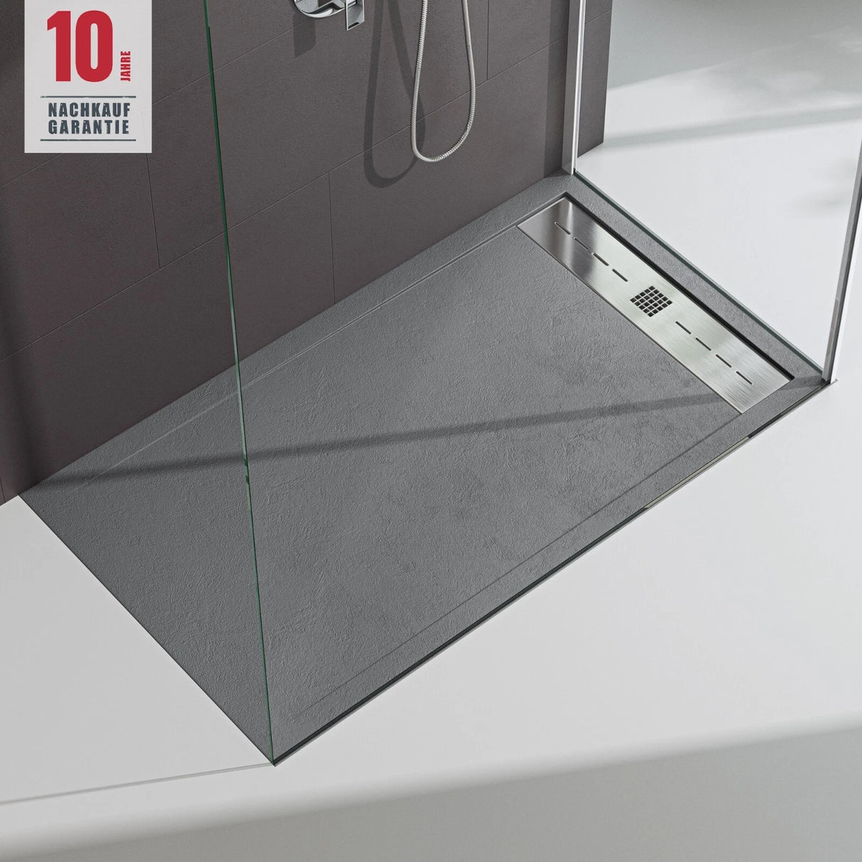 glasvilla Duschwanne Duschtasse für Duschkabine flach Rechteckig Beton-Grau aus hochwertigem Mineralguss Corvus