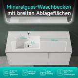 glasvilla Design Badmöbel Set Waschtisch mit Unterschrank Waschbeckenunterschrank 120cm mit Softclose Schubladen inkl. Mineralguss Waschbecken Santa
