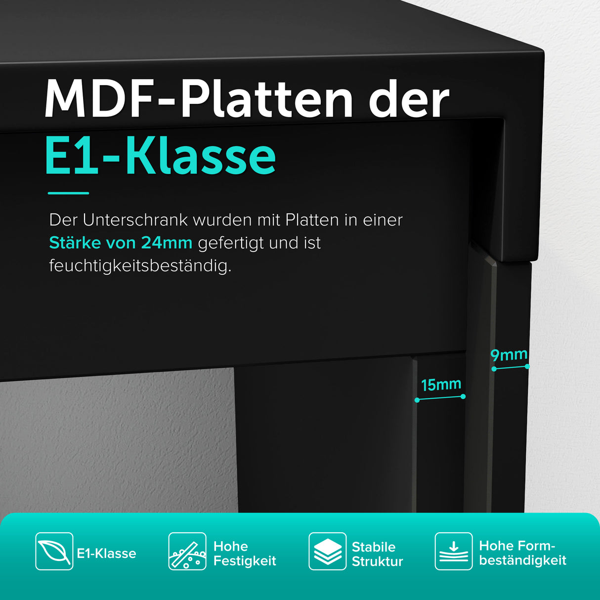 glasvilla Design Badmöbel Set Waschtisch mit Unterschrank Waschbeckenunterschrank 120cm mit Softclose Schubladen inkl. Mineralguss Waschbecken Santa