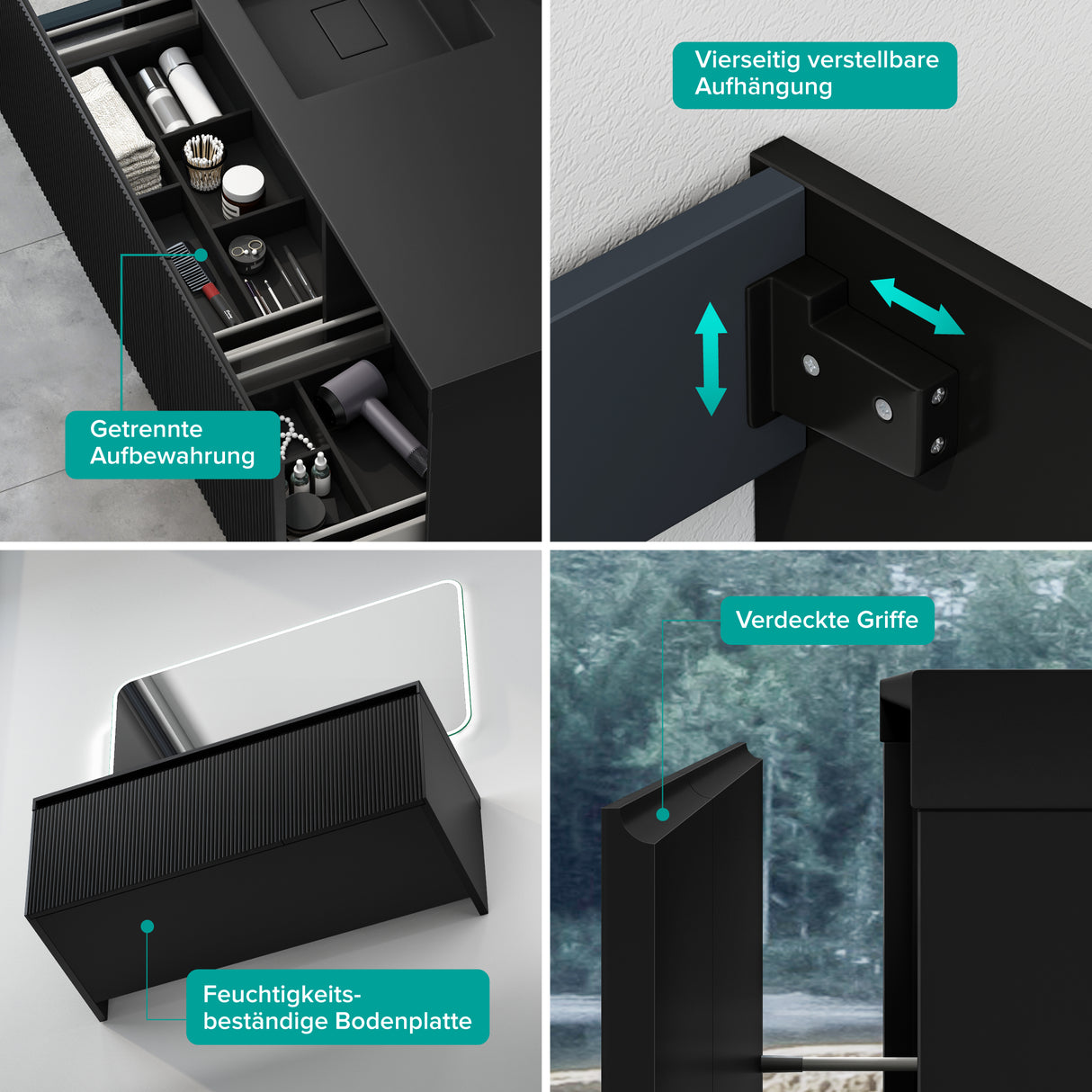 glasvilla Design Badmöbel Set Waschtisch mit Unterschrank Waschbeckenunterschrank 120cm mit Softclose Schubladen inkl. Mineralguss Waschbecken Santa