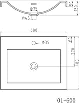 glasvilla Waschbecken Einbauwaschbecken Waschschale Waschtisch Mineralguss Rechteckig 1 Armaturenloch Überlauf-Funktion Col01