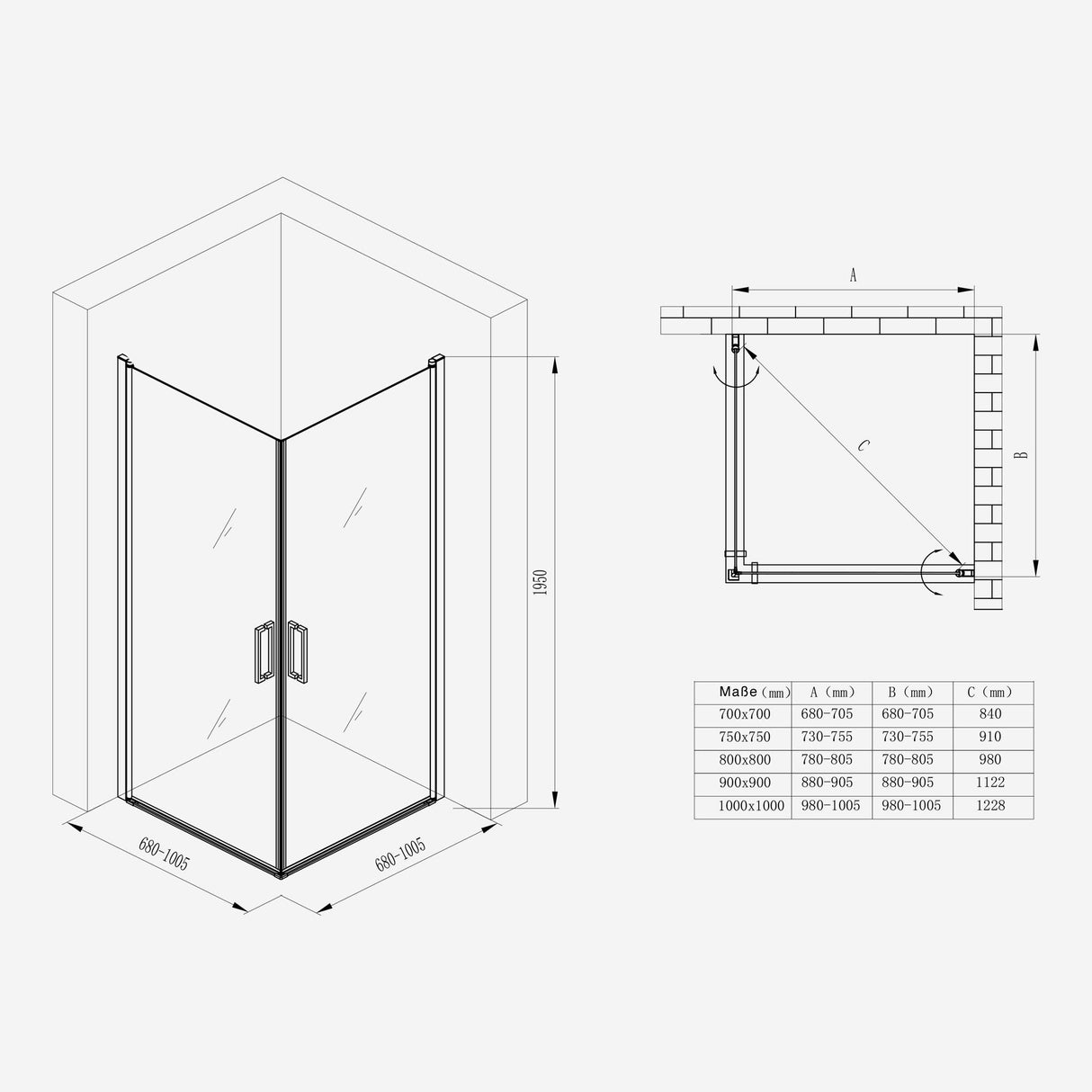 glasvilla Duschkabine Eckeinstieg Hebe-Senk Mechanismus Duschabtrennung Milchglas ESG-Sicherheitsglas Lotus-Effekt Faltbar Ravenna24MS