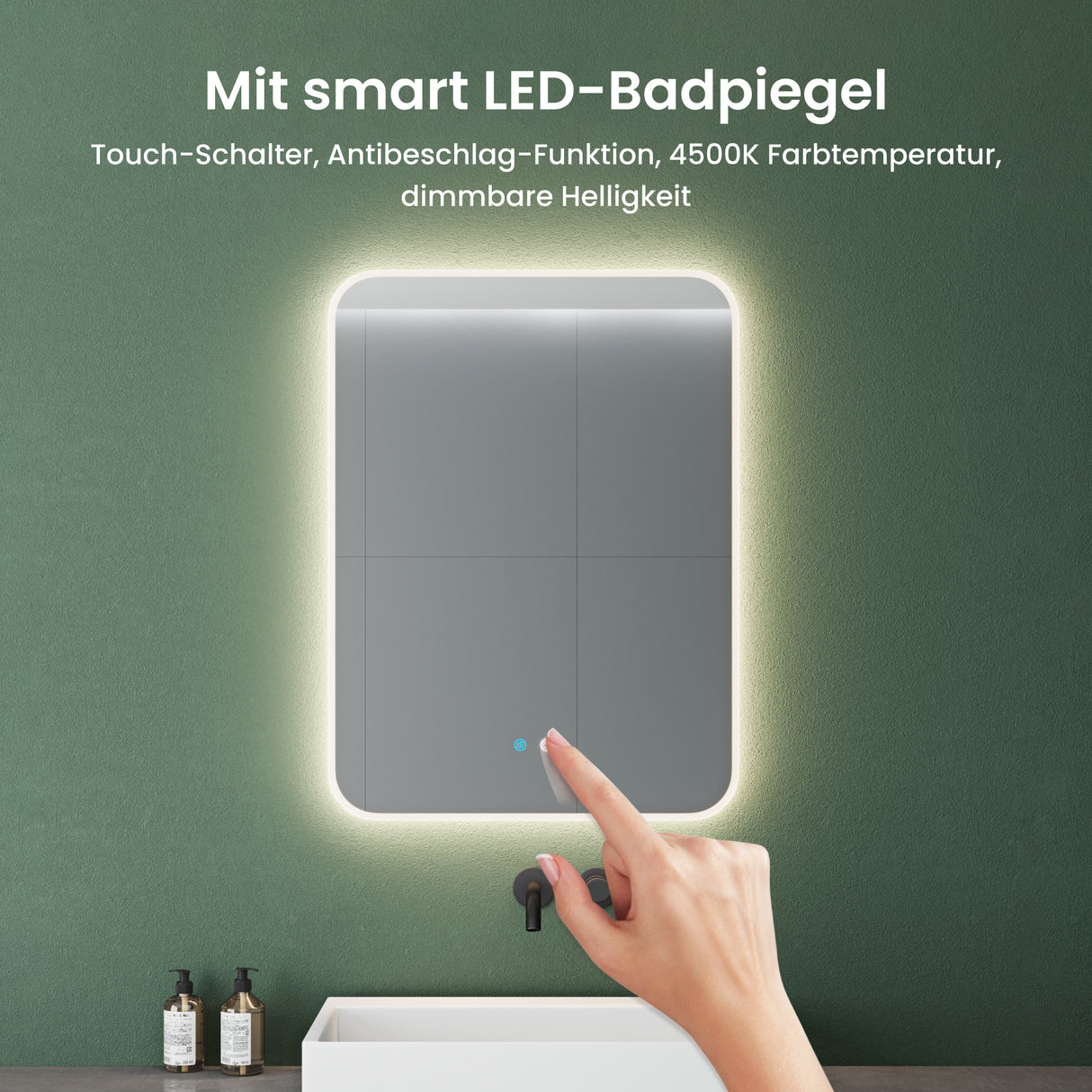 Glasvilla Design Espejo LED de Baño con Touch y Antivaho – Luz Regulable con Memoria Premium