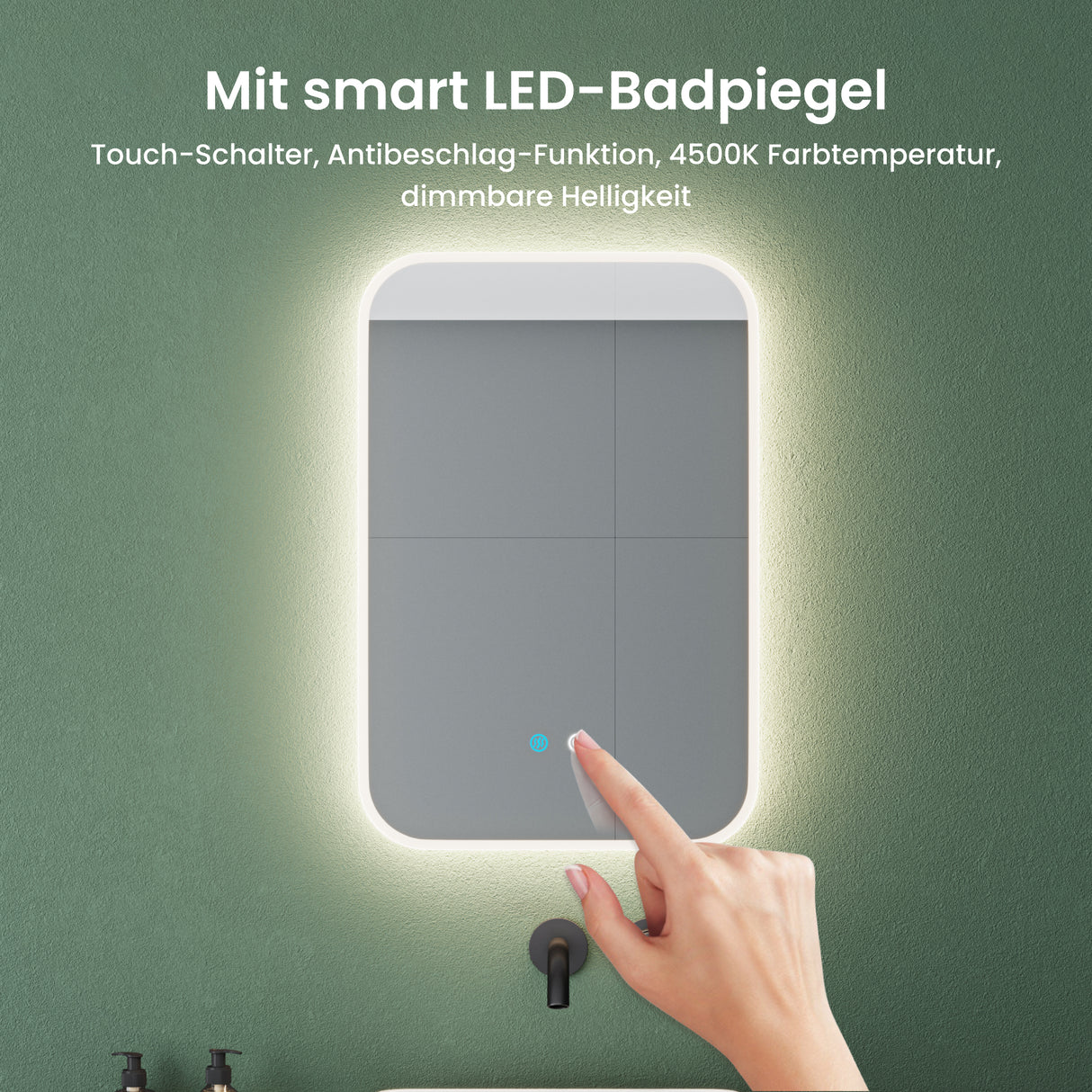 Glasvilla Design Espejo LED de Baño con Touch y Antivaho – Luz Regulable con Memoria Premium